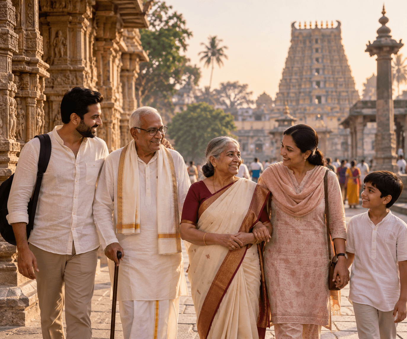 Family travelling together on a pilgrimage in India